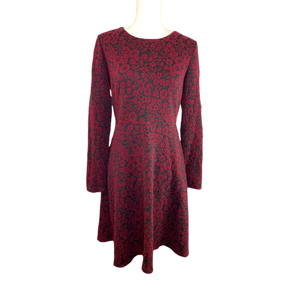 Loft Fit and Flare Long Sleeve Jacquard midi Dress size 6